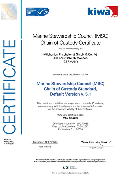 MSC-Zertifikat 2026 Milchunion