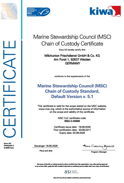 MSC-Zertifikat 2026 Milchunion